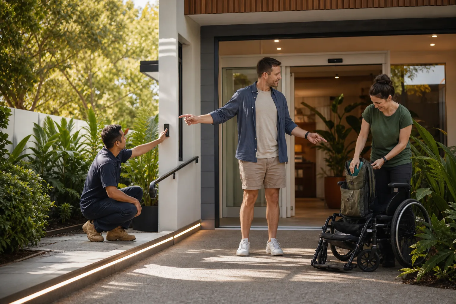 Brisbane participant directing separate housing maintenance and daily support activities at an accessible home.